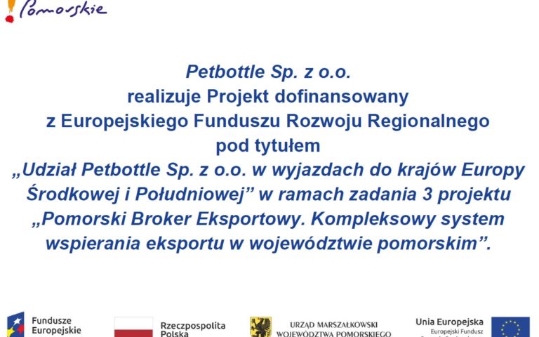 PETBOTTLE realizuje Projekt dofinansowany z Europejskiego Funduszu Rozwoju Regionalnego